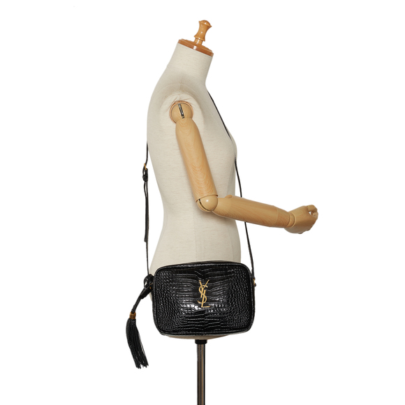 Pre-Loved Saint Laurent Medium Croc Embossed Patent Camera Bag - Picture 9 of 10